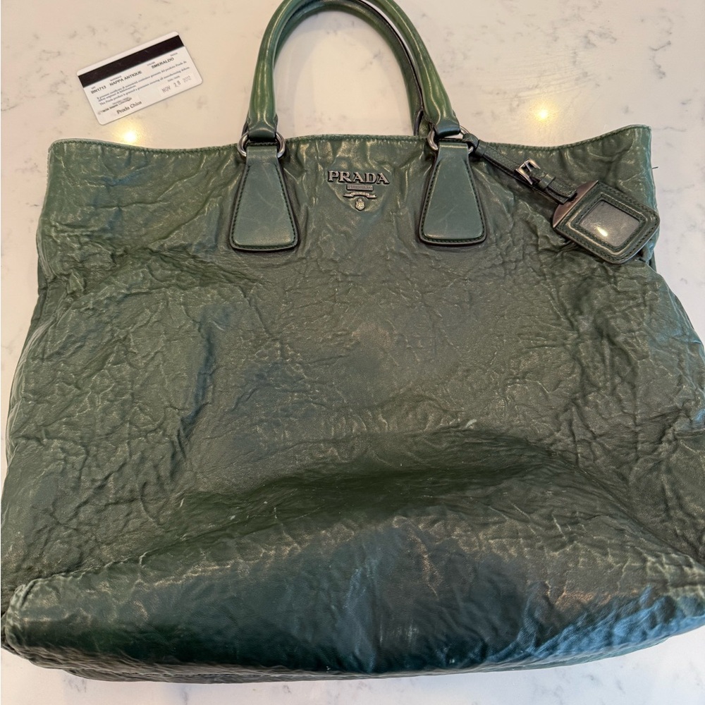 Prada Green Leather Tote Bag Nappa Antique